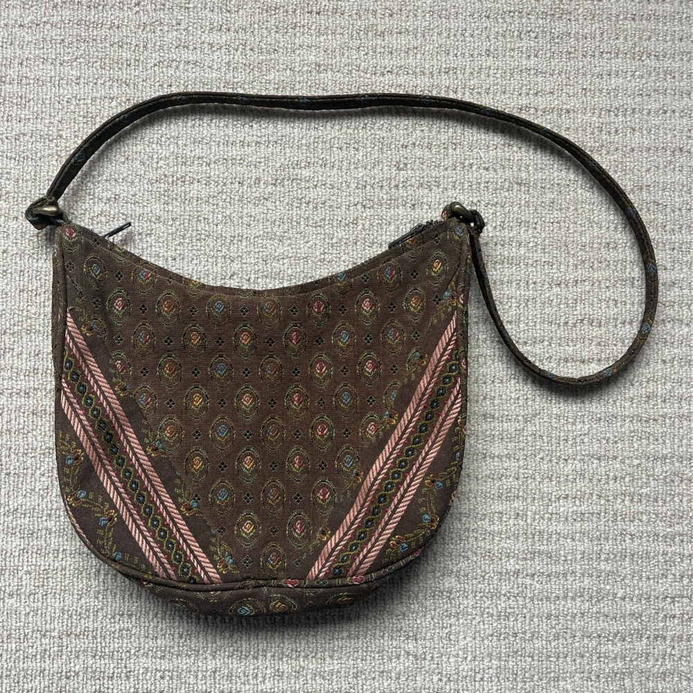 Vintage brown boho embroidered bag with floral design